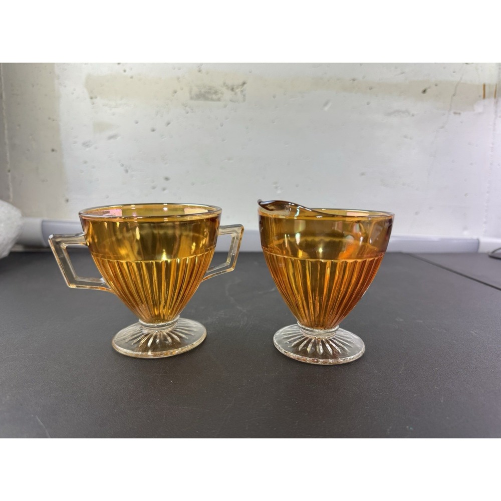 Vintage Carnival Glass Cream and Sugar Art Deco